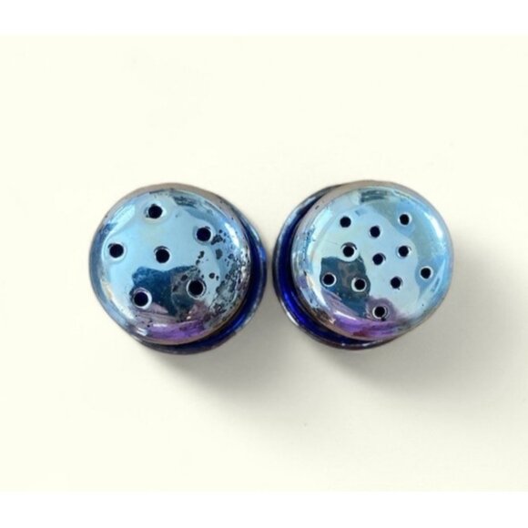 William Adams Vintage Cobalt Blue With Silver Pl. Accent Salt & Pepper Shakers - Picture 2 of 4